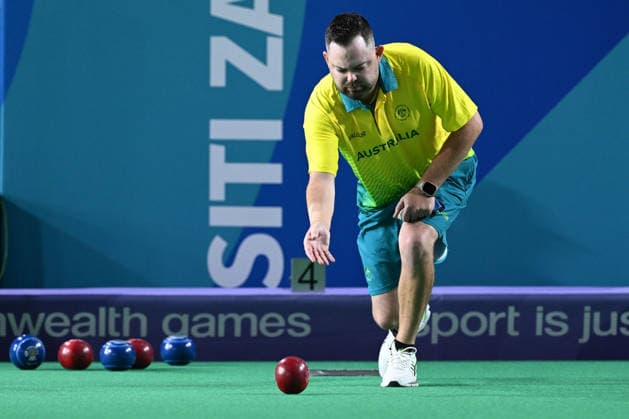 COM26 BOWLS, Aaron Wilson of Australia during his Men™s singles match against Jason Greenslade of Guernsey on Day 0 of the XXIII Commonwealth Games in Glasgow, Scotland, Thursday, July 23, 2026. ( NO ARCHIVING, EDITORIAL USE ONLY GLASGOW UNITED KINGDOM  Copyright: xDEANxLEWINSx 20260723123787351427