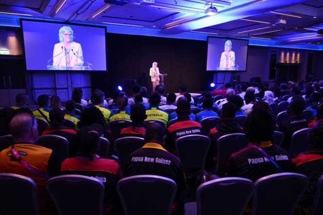 COM26 OCEANIA, Australian Governor General Sam Mostyn speaks during an gathering of Oceania delegations during the Glasgow 2026 Commonwealth Games in Glasgow, Scotland, Thursday, July 23, 2026. ( NO ARCHIVING, EDITORIAL USE ONLY GLASGOW UNITED KINGDOM  Copyright: xJOELxCARRETTx 20260723181823546236