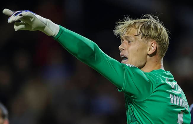 Zeleznicar v Braga- UEFA Conference League Season 2026 2027 goalkeeper Lukas Hornicek of Braga reacts during the UEFA Conference League Season 2026 2027 Second qualifying round 1st leg match between FK Zeleznicar Pancevo and FC Braga at stadium SC Mladost on July 22, 2026 in Pancevo, Serbia. Pancevo Serbia Copyright: xSrdjanxStevanovicx x