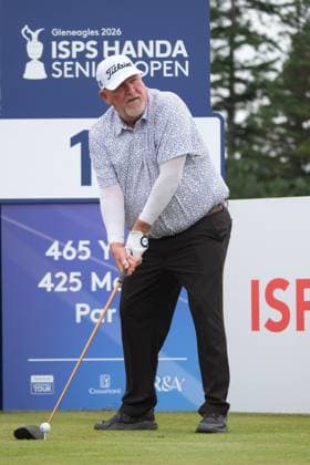 UK: The ISPS HANDA Senior Open Championship at King‚Äôs Course, Gleneagles, Scotland on 23 July 2026: Pictured: Mark Calcavecchia (USA) on the 13th tee during the first round of the ISPS Handa Senior Open Championship 2026 Gleneagles King‚Äôs Course Scotland Scotland Copyright: xAlexxToddx
