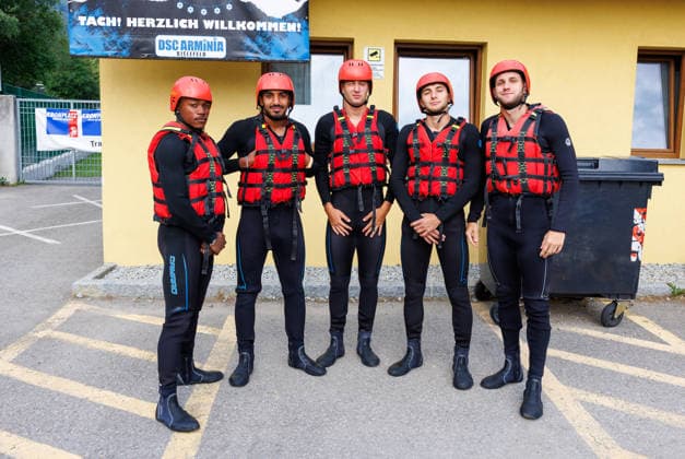 23.07.2026 - Fussball - 2. Fussball-Bundesliga - Saison 2026 2027 - 1. FC Nürnberg FCN Club - Trainingslager Sommer Sommertrainingslager Gais - Bruneck - Südtirol - Zink DaMa - xdaxmax -Teamevent - Rafting - Mohamed Ali Zoma (23, 1. FC Nürnberg FCN ) Rayan Ghrieb (7, 1. FC Nürnberg FCN ) Styopa Mkrtchyan (5, 1. FC Nürnberg FCN ) Adam Markhiev (6, 1. FC Nürnberg FCN ) Styopa Mkrtchyan (5, 1. FC Nürnberg FCN ) *** July 23, 2026 Soccer 2 Soccer Bundesliga 2026–2027 Season 1 FC Nuremberg (FCN) Club Summer Training Camp Summer Training Camp in Gais, Brunico, South Tyrol Zink DaMa xdaxmax Team Event Rafting Mohamed Ali Zoma 23, 1 FC Nuremberg FCN Rayan Ghrieb 7, 1 FC Nuremberg FCN Styopa Mkrtchyan 5, 1 FC Nuremberg FCN Adam Markhiev 6, 1 FC Nuremberg FCN Styopa Mkrtchyan 5, 1 FC Nuremberg FCN