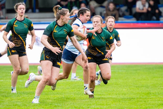 SC Germania List (weiß) gegen RC Mainz (grün): 17:0 - Gruppenphase Damen Gruppe B Spiel 1 - 7er Rugby - Die Finals 2026 (23.07.2026, Hannover Erika-Fisch-Stadion (Hannover, GER), *** SC Germania List vs. RC Mainz Green 17–0, Group Stage, Women s Group B, Match 1, 7s Rugby, The Finals 2026, July 23, 2026, Erika Fisch Stadium, Hanover, GER, Copyright: xJanxGuentherx