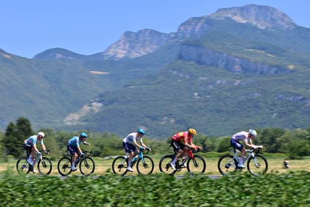 Tour de France 2026 Stage 18 ORCIERES-MERLETTE, FRANCE - JULY 23 : Le Berre Mathis (FRA) of TotalEnergies, Abrahamsen Jonas (NOR) of Uno-X Mobility, Vinokurov Nicolas (KAZ) of XDS Astana Team, Gate Aaron (NZL) of XDS Astana Team, Askey Lewis (GBR) of NSN Cycling Team during stage 18 of the 113rd edition of Tour de France an UCI World Tour 2.UWT cycling road race stage for Men Elite of 185 km with start in Voiron and finish in Orcieres-Merlette on July 23, 2026 in Orcieres-Merlette, France, 23 07 2026 Orcieres-Merlette France  Copyright: xPetexGodingx