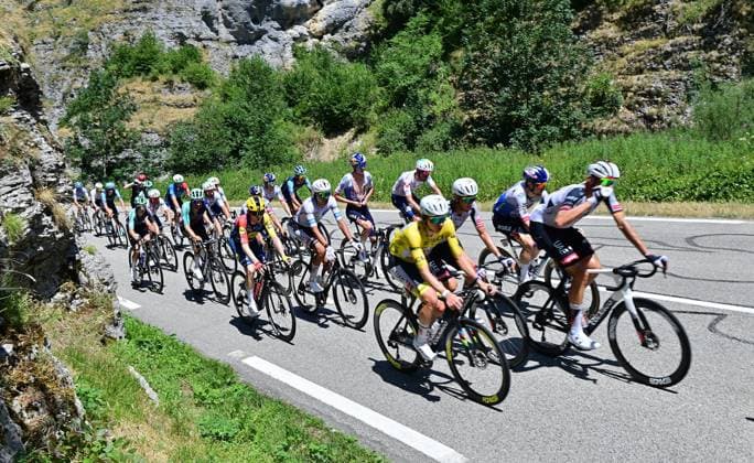 Mexican Isaac Del Toro of UAE Team Emirates XRG, Slovenian Tadej Pogacar of UAE Team Emirates XRG, Slovenian Jan Tratnik of Red Bull-BORA-hansgrohe and Belgian Florian Vermeersch of UAE Team Emirates XRG pictured in action during stage 18 of the 2026 Tour de France cycling race, a stage of 185km from Voiron to Orcieres-Merlette, on Thursday 23 July 2026. The 113th edition of the Tour de France starts on Saturday 4 July in Barcelona, Spain, and will finish in Paris, France on the 26th of July. POOLxPETExGODING  x181837175x