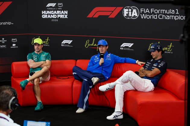 F1 - HUNGARIAN GRAND PRIX 2026 ALONSO Fernando (spa), Aston Martin F1 Team Honda AMR26, portrait COLAPINTO Franco (arg), Alpine F1 Team A526, portrait SAINZ Carlos (spa), Williams F1 Team FW48, portrait press conference, PK, Pressekonferenz during the Formula 1 Hungarian Grand Prix 2026, 11th round of the 2026 Formula One World Championship, WM, Weltmeisterschaft from July 24 to 26, 2026 on the Hungaroring, in Mogyorod near Budapest, Hungary - MogyorodHungary  Copyright: xXavixBonillax