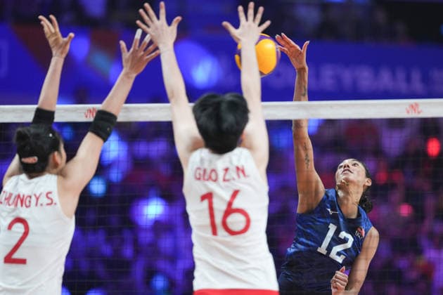 RECORD DATE NOT STATED Women s Volleyball Nations League (VNL) 2026 Finals - USA vs China Jordan Thompson from Team USA at the Women s Volleyball Nations League (VNL) 2026 Finals USA vs China on July 23, 2026 in Macau. (Photo by Ellan Mad Nexpher Images) Macau