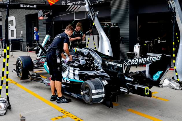 BUDAPEST - The car of Formula 1 driver George Russell of the Mercedes AMG-Petronas Formula One Team during the Formula 1 Hungary at the Hungaroring circuit on July 23, 2026 in Budapest, Hungary. (Photo by DeFodi Images) - *** BUDAPEST: The car of Formula 1 driver George Russell of the Mercedes AMG Petronas Formula One Team during the Formula 1 Hungarian Grand Prix at the Hungaroring circuit on July 23, 2026, in Budapest, Hungary. Photo by DeFodi Images