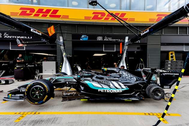 BUDAPEST - The car of Formula 1 driver George Russell of the Mercedes AMG-Petronas Formula One Team during the Formula 1 Hungary at the Hungaroring circuit on July 23, 2026 in Budapest, Hungary. (Photo by DeFodi Images) - *** BUDAPEST: The car of Formula 1 driver George Russell of the Mercedes AMG Petronas Formula One Team during the Formula 1 Hungarian Grand Prix at the Hungaroring circuit on July 23, 2026, in Budapest, Hungary. Photo by DeFodi Images