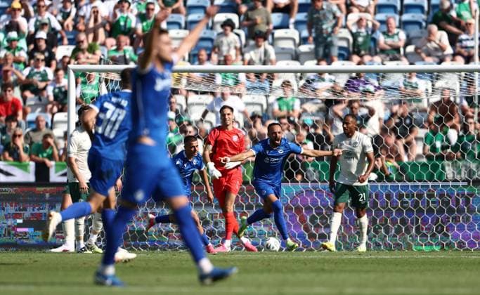 Kreshnik Uka of Malisheva celebrates scoring a goal to make the score 1-0 Malisheva v Hibernian, UEFA Conference League, 2nd Qualifying Round, 1st Leg, Football, Liman Gegaj Stadium, Malisheva, Kosovo - 23 Jul 2026Malisheva Liman Gegaj Stadium Kosovo United Kingdom  Copyright: xNikolaxKrstic Shutterstockx 16999261ao