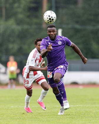 SOCCER - UEFA ECL, Liepaja vs. A.Wien JURMALA,LATVIA,23.JUL.26 - SOCCER - UEFA Conference League, qualification, FK Liepaja vs Austria Wien. Image shows Amar Haidara (Liepaja) and Ibrahim Buhari (A.Wien).  GEPAxpictures xArminxRauthner