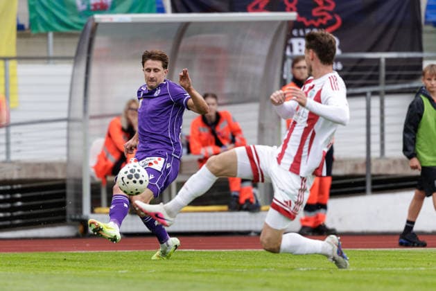 SOCCER - UEFA ECL, Liepaja vs. A.Wien JURMALA,LATVIA,23.JUL.26 - SOCCER - UEFA Conference League, qualification, FK Liepaja vs Austria Wien. Image shows Reinhold Ranftl (A.Wien) and Bart Straalman (Liepaja).  GEPAxpictures xArminxRauthner