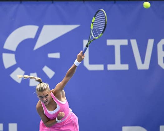 Sara Bejlek of Czech Republic playes against Maria Timofeeva of Uzbekistan during their match within the women s WTA, Tennis Damen 250 Livesport Prague Open 2026 tennis tournament in Prague, Czech Republic, on July 23, 2026. (CTKxPhoto MichalxKrumphanzl) CTKPhotoP2026072306554  CTKPhotoP2026072306554
