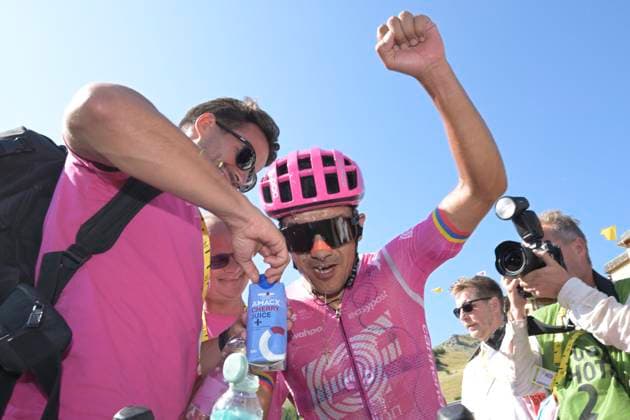 Tour de France 2026 Stage 18 ORCIERES-MERLETTE, FRANCE - JULY 23 : Carapaz Richard (ECU) of EF Education - Easypost celebrates the victory after stage 18 of the 113rd edition of Tour de France an UCI World Tour 2.UWT cycling road race stage for Men Elite of 185 km with start in Voiron and finish in Orcieres-Merlette on July 23, 2026 in Orcieres-Merlette, France, 23 07 2026 Orcieres-Merlette France  Copyright: xSzymonxGruchalskix