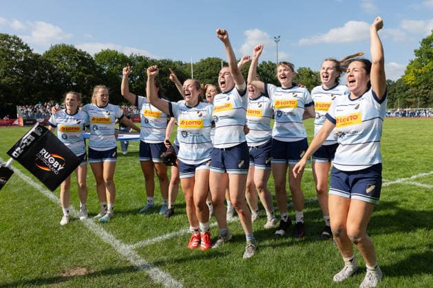 Deutsche Meisterschaften im Siebener-Rugby 2026 Neue Deutsche Meister im Siebener-Rugby der Frauen wird die SC Germania List. Jubel nach dem Finale gegen den SC Neuenheim. Deutsche Meisterschaften im Siebener-Rugby am 23. Juli 2026 in Hannover., Hannover Niedersachsen Deutschland Erika-Fisch-Stadion *** 2026 German Sevens Rugby Championships: SC Germania List Crowned New German Women’s Sevens Rugby Champions—Celebrations After the Final Against SC Neuenheim. German Sevens Rugby Championships on July 23, 2026, in Hanover, Hanover, Lower Saxony, Germany, at Erika Fisch Stadium