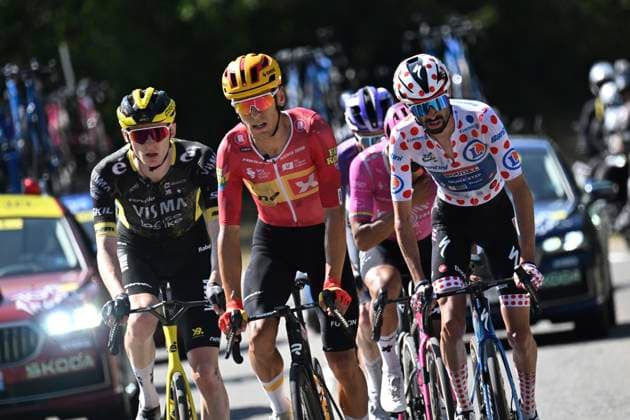 Tour de France 2026 Stage 18 ORCIERES-MERLETTE, FRANCE - JULY 23 : Jorgenson Matteo (USA) of Team Visma Lease a Bike, Johannessen Tobias Halland (NOR) of Uno-X Mobility, Paret-Peintre Valentin (FRA) of Soudal Quick-Step, Carapaz Richard (ECU) of EF Education - Easypost during stage 18 of the 113rd edition of Tour de France an UCI World Tour 2.UWT cycling road race stage for Men Elite of 185 km with start in Voiron and finish in Orcieres-Merlette on July 23, 2026 in Orcieres-Merlette, France, 23 07 2026 Orcieres-Merlette France  Copyright: xPetexGodingx