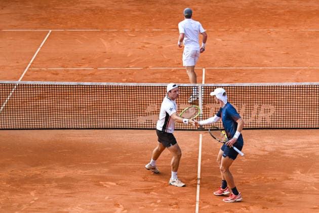 TENNIS - ATP, Tennis Herren Generali Open 2026 KITZBUEHEL,AUSTRIA,23.JUL.26 - TENNIS - ATP World Tour, Generali Open. Image shows the rejoicing of Lukas Miedler (AUT) and Marc Polmans (AUS).  GEPAxpictures xDanielxSchoenherr