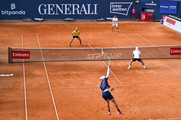 TENNIS - ATP, Tennis Herren Generali Open 2026 KITZBUEHEL,AUSTRIA,23.JUL.26 - TENNIS - ATP World Tour, Generali Open. Image shows Jean Julien Rojer (NED), Marc Polmans (AUS), Theodore Winegar (USA) and Lukas Miedler (AUT).  GEPAxpictures xDanielxSchoenherr