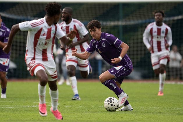 Latvia Soccer FK Liepaja Austria Wien, Riga, Latvia, 23.07.2026, football, soccer Sanel Saljic of Austria Wien in action during the UEFA Europa Conference League qualifying round game between Latvia™s FK Liepaja and Austria Wien komandam in Sloka, Latvia 23.07.2026. Photo: Roman Koksarov (RKF) Riga Latvia Copyright: xRomanxKoksarovx RKV00467.JPG