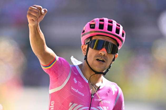 Tour de France 2026 Stage 18 ORCIERES-MERLETTE, FRANCE - JULY 23 : Carapaz Richard (ECU) of EF Education - Easypost during stage 18 of the 113rd edition of Tour de France an UCI World Tour 2.UWT cycling road race stage for Men Elite of 185 km with start in Voiron and finish in Orcieres-Merlette on July 23, 2026 in Orcieres-Merlette, France, 23 07 2026 Orcieres-Merlette France  Copyright: xGvgx
