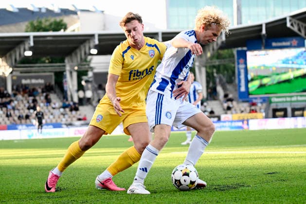LKS 20260723 Matthew Shevlin of Coleraine (L) and Kaius Simojoki of HJK during UEFA Conference League match HJK - Coleraine in Helsinki, Finland on July 23, 2026. - MIKKO STIG Helsinki Finland M6NZwjlCgZY  Copyright: xMikkoxStigx M6NZwjlCgZY