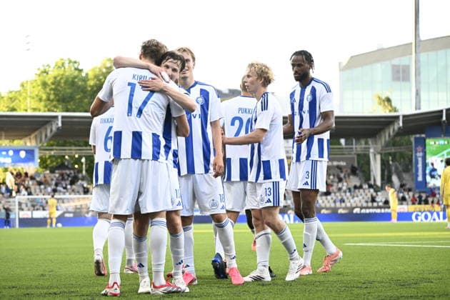 LKS 20260723 HJK players celebrate their fourth goal during UEFA Conference League match HJK - Coleraine in Helsinki, Finland on July 23, 2026. - MIKKO STIG Helsinki Finland y0oL12OWRus  Copyright: xMikkoxStigx y0oL12OWRus