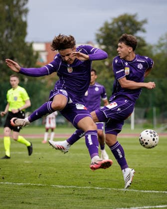 SOCCER - UEFA ECL, Liepaja vs. A.Wien JURMALA,LATVIA,23.JUL.26 - SOCCER - UEFA Conference League, qualification, FK Liepaja vs Austria Wien. Image shows Julian Hettwer and Matteo Schablas (A.Wien).  GEPAxpictures xArminxRauthner