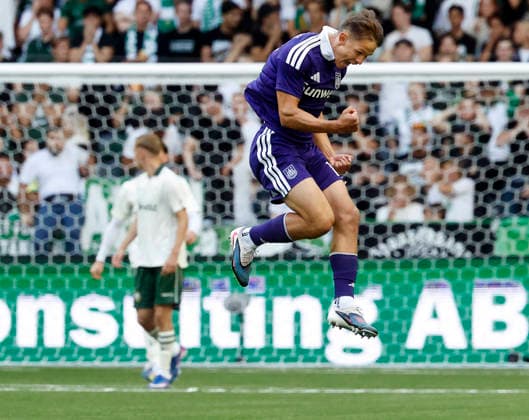 STOCKHOLM, SWEDEN 20260723 Anderlecht s Danylo Sikan (14) celebrates after scoring 1-0 during the UEFA Europa League second qualifying round, 1st leg soccer match between Hammarby IF and RSC Anderlecht at Stockholm Arena in Stockholm, Sweden, on July 23, 2026. STOCKHOLM SWEDEN x60160x *** STOCKHOLM, SWEDEN 20260723 Anderlecht s Danylo Sikan (14) celebrates after scoring the 1-0 goal during the first leg of the UEFA Europa League second qualifying round soccer match between Hammarby IF and RSC Anderlecht at Stockholm Arena in Stockholm, Sweden, on July 23, 2026 STOCKHOLM SWEDEN x60160x  Copyright: xStefanxJerrevang TTx SWEDEN SOCCER EUROPA LEAGUE HAMMARBY-ANDERLECHT