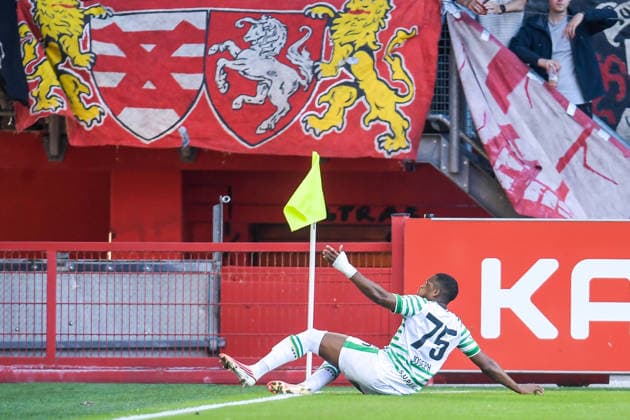 2026-07-23 FC Twente v Ferencvaros FC - UEFA Europa League ENSCHEDE, NETHERLANDS - JULY 23: Lenny Joseph of Ferencvaros TC celebrating a goal during the UEFA Europa League match between FC Twente and Ferencvaros FC at De Grolsch Veste on July 23, 2026 in Enschede, Netherlands. Enschede De Grolsch Veste Netherlands Content not available for redistribution in The Netherlands directly or indirectly through any third parties. Copyright: xDennisxBresserx