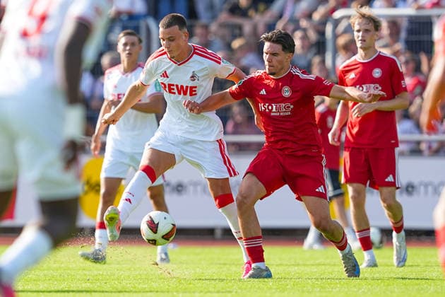 23.07.2026, xydrx, Fußball, Testspiel, SV Bergisch Gladbach 09 - 1.FC Köln, Saison 2026 2027, BELKAW-Arena: Said El Mala (1.FC Köln, 13) im Zweikampf gegen Elyas Aydin (SV Bergisch Gladbach 09, 2) DFB regulations prohibit any use of photographs as image sequences and or quasi-video. *** July 23, 2026, xydrx, Soccer, Friendly Match, SV Bergisch Gladbach 09 vs. 1. FC Köln, 2026–2027 Season, BELKAW Arena Said El Mala 1 FC Köln, 13 in a tackle against Elyas Aydin of SV Bergisch Gladbach 09, 2 DFB regulations prohibit any use of photographs as image sequences and or quasi-video Copyright: HMBxMedia YannisxDreimann