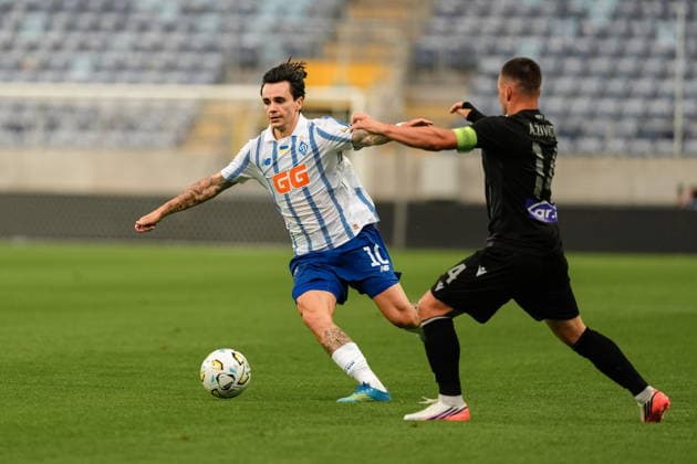 Lublin 23.07.2026. Football UEFA Europa League Qualifiers match, second qualifying round 1st leg, between FC Dynamo Kyiv and PAOK FC in Lublin, Poland --- Mecz Ligi Europy UEFA - 2. runda kwalifikacji pomiedzy Dynamo Kijow a PAOK FC w Lublinie, Polska. Persons Shown : Mykola Shaparenko, Andrija Zivkovic Fot. Kazimierz Kozuch Arena Akcji NEWSPIX.PL --- newspix.pl 