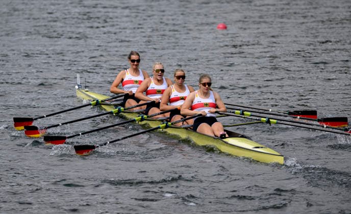 Team Deutschland, GRZIMEK Ewa, Victoria STOEBER Julia, V. HOBE-GELTING Pauline, BURGDORF Charlotte, BW4x, U23 Women s Quadruple Sculls, am 23.07.2026 Rudern U-23 Weltmeisterschaft vom 23.07.- 26.07.2026 in Duisburg Deutschland. Regattabahn *** Team Germany, Ewa GRZIMEK, Victoria STOEBER, Julia V HOBE GELTING, Charlotte BURGDORF, BW4x, U23 Women’s Quadruple Sculls, on July 23, 2026, at the U23 World Rowing Championships from July 23–26, 2026, at the Duisburg Rowing Course in Duisburg, Germany
