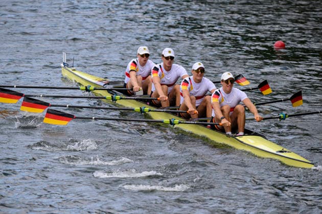 Team Deutschland, BM4x, RASTETTER Jakob, SCHEWE Paavo Tore, SENS Yannik, SCHMIED Mads U23 Men s Quadruple Sculls, am 23.07.2026 Rudern U-23 Weltmeisterschaft vom 23.07.- 26.07.2026 in Duisburg Deutschland. Regattabahn *** Team Germany, BM4x, Jakob RASTETTER, Paavo Tore SCHEWE, Yannik SENS, SCHMIED Mads, U23 Men’s Quadruple Sculls, on July 23, 2026, at the U23 World Rowing Championships from July 23–26, 2026, at the Duisburg Rowing Course in Germany