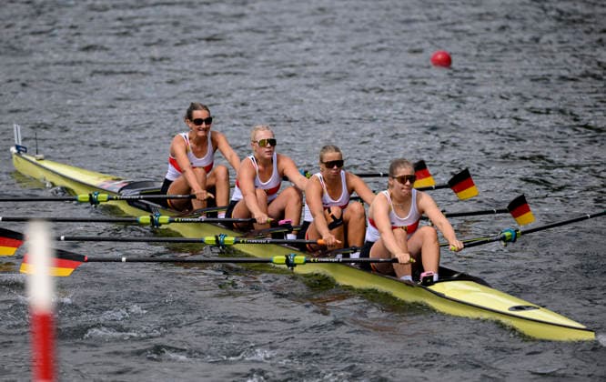 Team Deutschland, GRZIMEK Ewa, Victoria STOEBER Julia, V. HOBE-GELTING Pauline, BURGDORF Charlotte, BW4x, U23 Women s Quadruple Sculls, am 23.07.2026 Rudern U-23 Weltmeisterschaft vom 23.07.- 26.07.2026 in Duisburg Deutschland. Regattabahn *** Team Germany, Ewa GRZIMEK, Victoria STOEBER, Julia V HOBE GELTING, Charlotte BURGDORF, BW4x, U23 Women’s Quadruple Sculls, on July 23, 2026, at the U23 World Rowing Championships from July 23–26, 2026, at the Duisburg Rowing Course in Duisburg, Germany