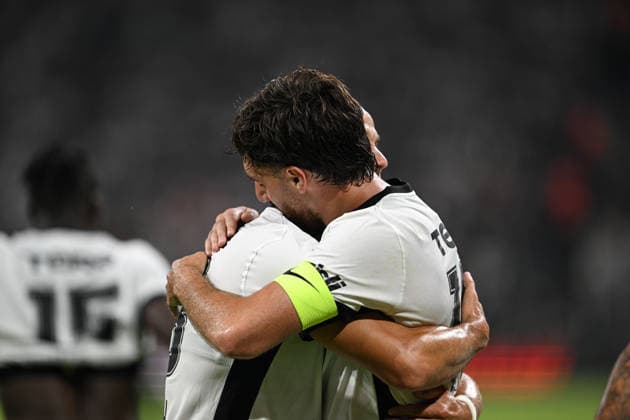 Besiktas v Midtjylland - UEFA Europa League second qualifying round ISTANBUL, TURKIYE - JULY 23: Orkun Kokcu (R) of Besiktas celebrates with a teammate after scoring a goal during the UEFA Europa League second qualifying round first leg match between Besiktas and Midtjylland at Tupras Stadium in Istanbul, Turkiye on July 23, 2026. Saffet Azak Anadolu Istanbul Turkey. Editorial use only. Please get in touch for any other usage.  Copyright: x2026xAnadoluxSaffetxAzakx