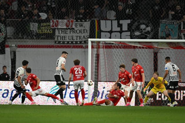 Conference League - U Cluj vs SK Brann Pedro Pinho of U Cluj scores his side second goal during the Conference League game between U Cluj and SK Brann, in Sfantu Gheorghe, Romania, July 23, 2026. Copyright: xAlexxNicodimx