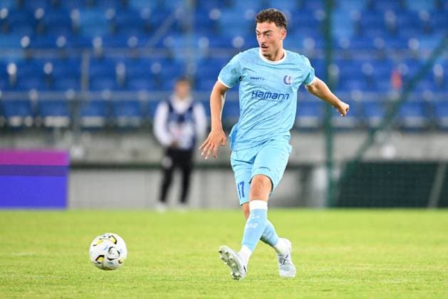 Gent s Mathias Delorge pictured in action during a soccer game between Ukrainian FC LNZ Cherkasy and Belgian KAA Gent, Thursday 23 July 2026 in Plock, Poland, the first leg of the second qualifying round for the UEFA Conference League. JILLxDELSAUX  x181873989x