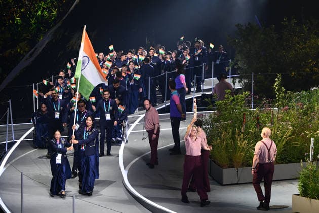COM26 OPENING CEREMONY, India walk into the stadium during the Opening Ceremony of the Glasgow 2026 Commonwealth Games at The Hydro in Glasgow, Scotland, Thursday, July 23, 2026. ( NO ARCHIVING, EDITORIAL USE ONLY GLASGOW UNITED KINGDOM  Copyright: xJOELxCARRETTx 20260724159320531340