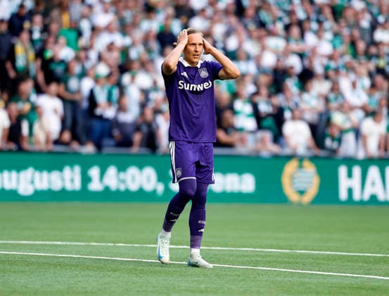 STOCKHOLM, SWEDEN 20260723 Hammarby s Frank Adjei celebrates after equalizing to 1-1 during Wednesday s Europa League qualifying, second round first leg, between Hammarby IF and RSC Anderlecht at 3Arena. STOCKHOLM SWEDEN x60160x *** STOCKHOLM, SWEDEN 20260723 Hammarby s Frank Adjei celebrates after scoring the equalizer to make it 1–1 during Wednesday s Europa League qualifying round, second round, first leg, between Hammarby IF and RSC Anderlecht at 3Arena in STOCKHOLM, SWEDEN x60160x  Copyright: xStefanxJerrevang TTx EUROPA LEAGUE HAMMARBY-ANDERLECHT
