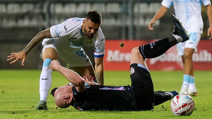 UEFA Europa Conference League Second Qualifying Round First Leg, Stadion HNK Rijeka, Croatia 23 7 2026 Rijeka vs Derry City Derry s Liam Boyce is fouled by Rijeka s Ante MajstoroviÄ‡ Liam Boyce is fouled by Ante MajstoroviÄ‡ 23 7 2026  Copyright: xAleksandarxDjorovicx AS4A7304