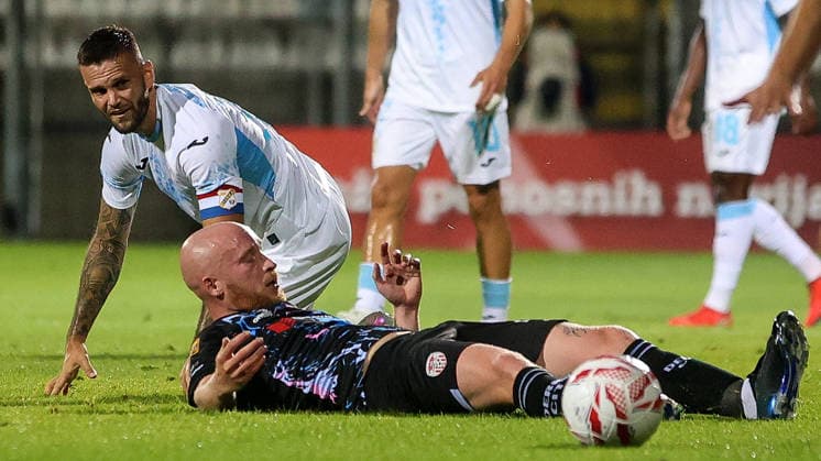 UEFA Europa Conference League Second Qualifying Round First Leg, Stadion HNK Rijeka, Croatia 23 7 2026 Rijeka vs Derry City Derry s Liam Boyce is fouled by Rijeka s Ante MajstoroviÄ‡ Liam Boyce is fouled by Ante MajstoroviÄ‡ 23 7 2026  Copyright: xAleksandarxDjorovicx AS4A7309