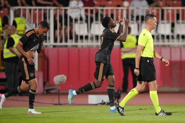 NOVI SAD , 23-07-2026 , Karadjordje Stadium , season 2026 2027 , UEFA Conference League play-off football , Match between FK Vojvodina and Ajax , picture shows Ajax player Mohamed Abdalla celebrating the 1-4 FK Vojvodina - Ajax  x205169474x Copyright: