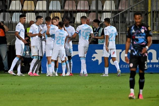 RIJEKA, CROATIA - JULY 23: Team Rijeka celebrate score of Toni Fruk of Rijeka during the UEFA Conference League QR-2 first match between Rijeka (CRO) and Derry City (IRL) at Stadium Rujevica, Rijeka on July 23, 2026 in Rijeka, Croatia. (Photo by Igor Kupljenik Sports Press Photo).  Copyright: xIgorxKupljenikx xSPPx Sportspressphoto_SPR195236