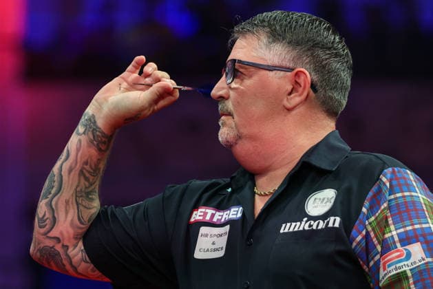 RECORD DATE NOT STATED 23rd July 2026, Winter Gardens, Blackpool, Lancashire, England; 2026 Betfred World Matchplay Darts, Day Six; Gary Anderson in action at the oche during his game against Dirk van Duijvenbode AidanxHunter