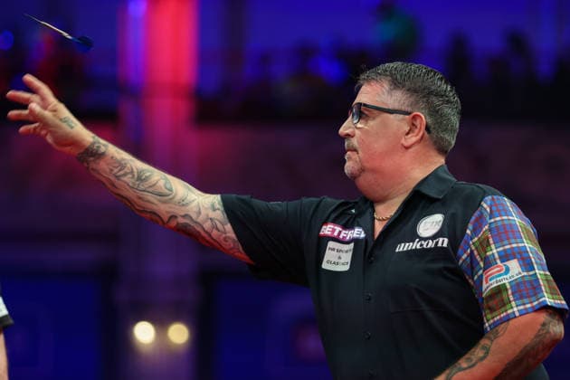 RECORD DATE NOT STATED 23rd July 2026, Winter Gardens, Blackpool, Lancashire, England; 2026 Betfred World Matchplay Darts, Day Six; Gary Anderson in action at the oche during his game against Dirk van Duijvenbode AidanxHunter