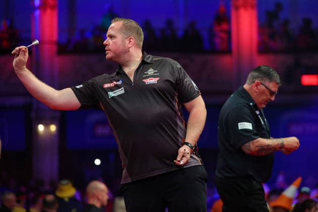 RECORD DATE NOT STATED 23rd July 2026, Winter Gardens, Blackpool, Lancashire, England; 2026 Betfred World Matchplay Darts, Day Six; Dirk van Duijvenbode in action at the oche during his game against Gary Anderson AidanxHunter