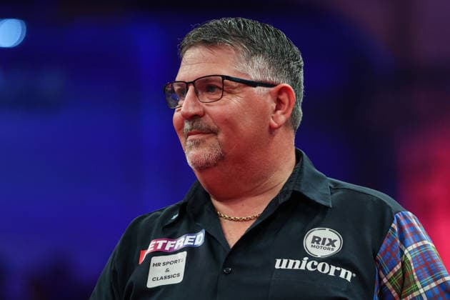 RECORD DATE NOT STATED 23rd July 2026, Winter Gardens, Blackpool, Lancashire, England; 2026 Betfred World Matchplay Darts, Day Six; Gary Anderson AidanxHunter