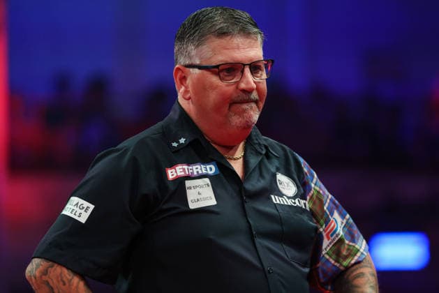 RECORD DATE NOT STATED 23rd July 2026, Winter Gardens, Blackpool, Lancashire, England; 2026 Betfred World Matchplay Darts, Day Six; Gary Anderson looks dejected after Dirk van Duijvenbode broke his throw AidanxHunter