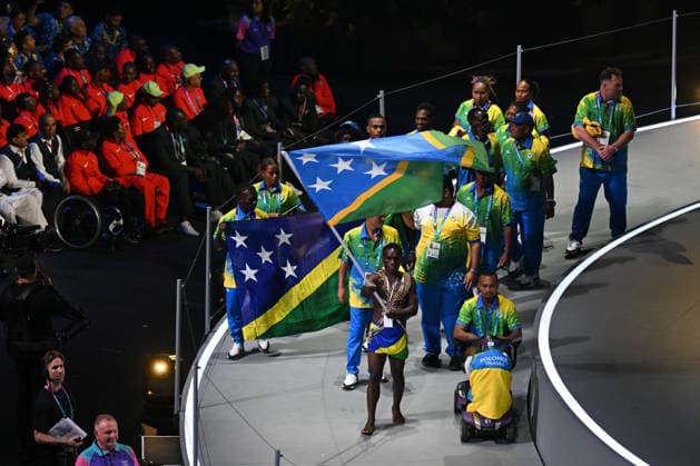 COM26 OPENING CEREMONY, Solomon Islands walk into the stadium during the Opening Ceremony of the Glasgow 2026 Commonwealth Games at The Hydro in Glasgow, Scotland, Thursday, July 23, 2026. ( NO ARCHIVING, EDITORIAL USE ONLY GLASGOW UNITED KINGDOM  Copyright: xLUKASxCOCHx 20260724150001688354