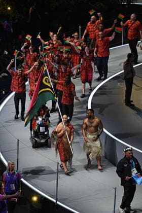 COM26 OPENING CEREMONY, Vanuatu walk into the stadium during the Opening Ceremony of the Glasgow 2026 Commonwealth Games at The Hydro in Glasgow, Scotland, Thursday, July 23, 2026. ( NO ARCHIVING, EDITORIAL USE ONLY GLASGOW UNITED KINGDOM  Copyright: xLUKASxCOCHx 20260724130500368561