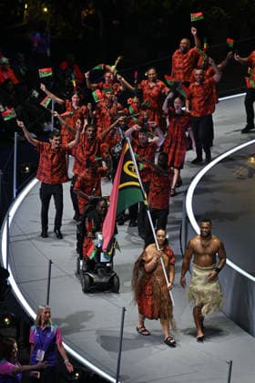 COM26 OPENING CEREMONY, Vanuatu walk into the stadium during the Opening Ceremony of the Glasgow 2026 Commonwealth Games at The Hydro in Glasgow, Scotland, Thursday, July 23, 2026. ( NO ARCHIVING, EDITORIAL USE ONLY GLASGOW UNITED KINGDOM  Copyright: xLUKASxCOCHx 20260724179157521545